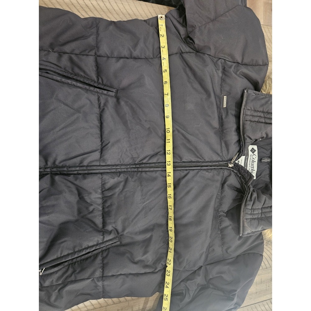 Columbia 1X Black Down Puffer Jacket Hooded Faux Fur Trim Zip Down Gorpcore Cozy - Picture 15 of 16